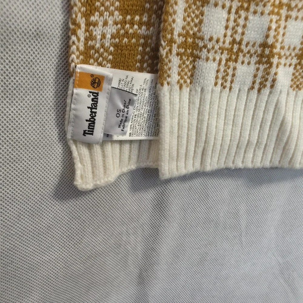 Timberland Scarf Plaid Acrylic Knit Brown White Winter Warm Soft NWOT Approx 64